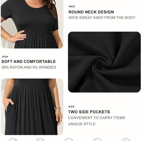 Plus Size Maxi Dress Rayon Spandex Short Sleeve Pockets Casual Summer - Picture 5 of 5
